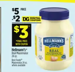 Dollar General Hellmann's Real Mayonnaise 24 oz. Best Foods Mayonnaise 24 oz offer