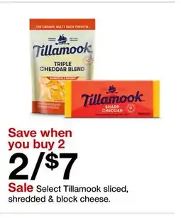 Target Select Tillamook sliced, shredded & block cheese offer