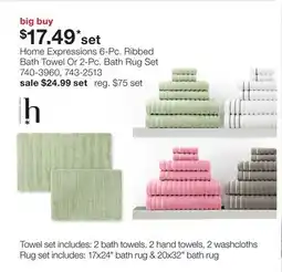 JC Penney Home Expressions 6-Pc. Ribbed Bath Towel Or 2-Pc. Bath Rug Set offer