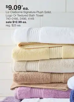 JC Penney Liz Claiborne Signature Plush Solid, Logo Or Textured Bath Towel offer