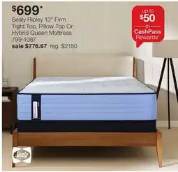 JC Penney Sealy Ripley 13 Firm Tight Top, Pillow Top Or Hybrid Queen Mattress offer