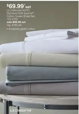 JC Penney Liz Claiborne 500TC Signature Soft Supima Cotton Queen Sheet Set offer