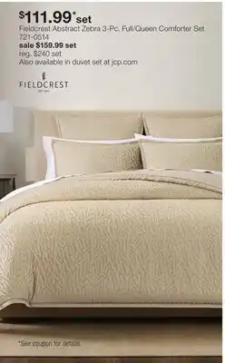 JC Penney Fieldcrest Abstract Zebra 3-Pc. Full/Queen Comforter Set offer