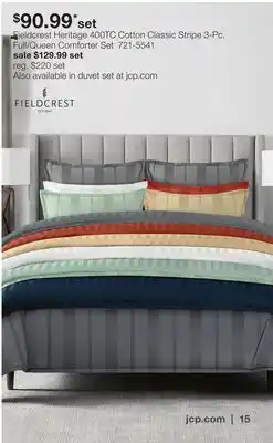 JC Penney Fieldcrest Heritage 400TC Cotton Classic Stripe 3-Pc. Full/Queen Comforter Set offer