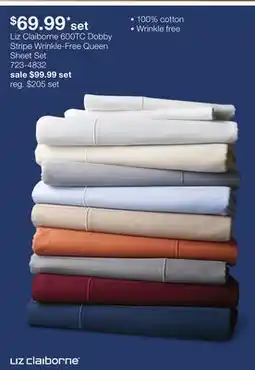 JC Penney Liz Claiborne 600TC Dobby Stripe Wrinkle-Free Queen Sheet Set offer