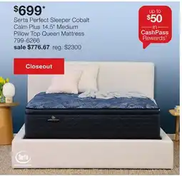 JC Penney Serta Perfect Sleeper Cobalt Calm Plus 14.5 Medium Pillow Top Queen Mattress offer