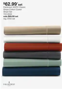JC Penney Fieldcrest 400TC Classic Stripe Cotton Queen Sheet Set offer
