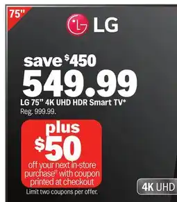 Meijer LG 75 4K UHD HDR Smart TV offer