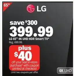 Meijer LG 65 4K UHD HDR Smart TV offer
