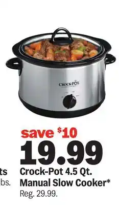 Meijer Crock-Pot 4.5 Qt. Manual Slow Cooker offer