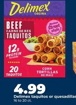 Hy-Vee Delimex taquitos or quesadillas offer