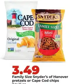 Hy-Vee Family Size Snyder's of Hanover pretzels or Cape Cod chips offer