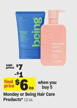 Meijer Monday or Being Hair Care Products offer
