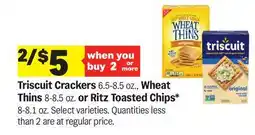 Meijer Triscuit Crackers 6.5-8.5 oz., Wheat Thins 8-8.5 oz. or Ritz Toasted Chips 8-8.1 oz offer