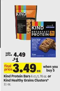 Meijer Kind Protein Bars 6 ct./1.76 oz. or Kind Healthy Grains Clusters* 11 oz offer