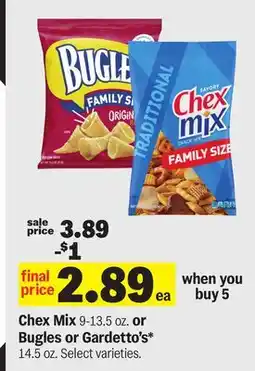 Meijer Chex Mix 9-13.5 oz. or Bugles or Gardetto's* 14.5 oz offer