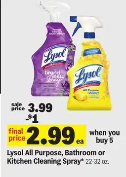 Meijer Lysol All Purpose, Bathroom or Kitchen Cleaning Spray offer