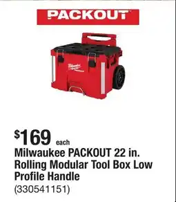 The Home Depot Milwaukee PACKOUT 22 in. Rolling Modular Tool Box Low Profile Handle offer