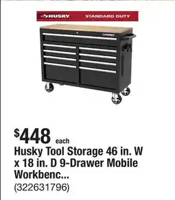 The Home Depot Husky Tool Storage 46 in. W x 18 in. D 9-Drawer Mobile Workbench Cabinet in Gloss Black offer