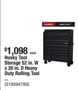 The Home Depot Husky Tool Storage 52 in. W x 20 in. D Heavy Duty Rolling Tool Chest Combo in Matte Black offer
