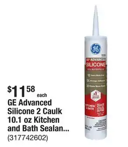 The Home Depot GE Advanced Silicone 2 Caulk 10.1 oz Kitchen and Bath Sealant Clear offer