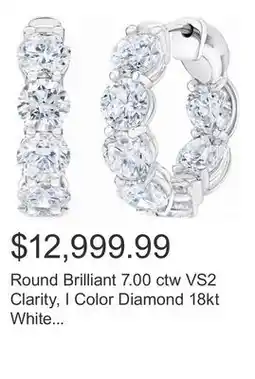 Costco Round Brilliant 7.00 ctw VS2 Clarity, I Color Diamond 18kt White Gold Hoop Earrings offer