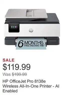 Costco HP OfficeJet Pro 8138e Wireless All-In-One Printer - AI Enabled offer
