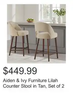 Costco Aiden & Ivy Furniture Lilah Counter Stool in Tan, Set of 2 offer