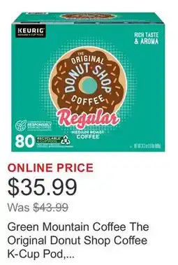 Costco Green Mountain Coffee The Original Donut Shop Coffee K-Cup Pod, 80-count offer