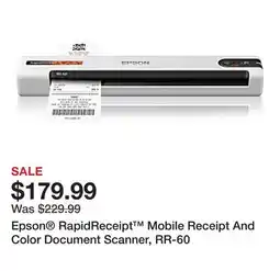 Office Depot Epson RapidReceipt Mobile Receipt And Color Document Scanner, RR-60 offer