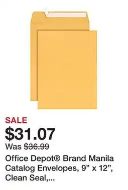 Office Depot Office Depot Brand Manila Catalog Envelopes, 9 x 12, Clean Seal, Brown Kraft, Box Of 100 offer