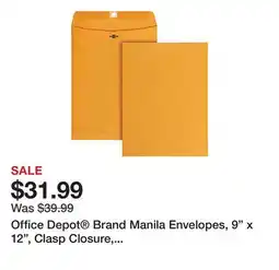 Office Depot Office Depot Brand Manila Envelopes, 9 x 12, Clasp Closure, Brown Kraft, Box Of 100 offer