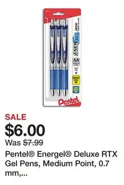 Office Depot Pentel Energel Deluxe RTX Gel Pens, Medium Point, 0.7 mm, Assorted Barrels, Blue Ink, Pack Of 3 offer