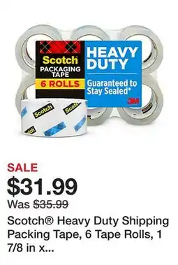 Office Depot Scotch Heavy Duty Shipping Packing Tape, 6 Tape Rolls, 1 7/8 in x 54.6 yd, 3 Core, Designed - 385062 offer
