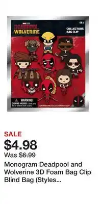 Game Stop Monogram Deadpool and Wolverine 3D Foam Bag Clip Blind Bag (Styles May Vary) offer
