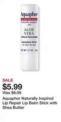 Ulta Beauty Aquaphor Naturally Inspired Lip Repair Lip Balm Stick with Shea Butter offer