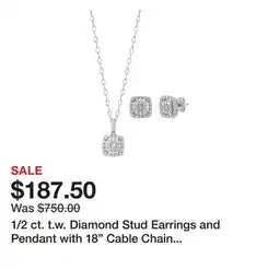 Belk 1/2 ct. t.w. Diamond Stud Earrings and Pendant with 18 Cable Chain in Sterling Silver offer