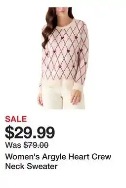 Belk Women's Argyle Heart Crew Neck Sweater offer