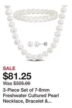Belk 3-Piece Set of 7-8mm Freshwater Cultured Pearl Necklace, Bracelet & Earrings Set in Sterling Silver offer