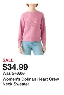 Belk Women's Dolman Heart Crew Neck Sweater offer