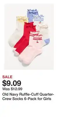 Old Navy Old Navy Ruffle-Cuff Quarter-Crew Socks 6-Pack for Girls offer