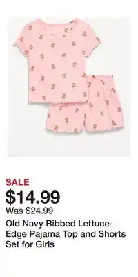Old Navy Old Navy Ribbed Lettuce-Edge Pajama Top and Shorts Set for Girls offer