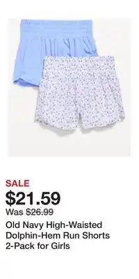 Old Navy Old Navy High-Waisted Dolphin-Hem Run Shorts 2-Pack for Girls offer