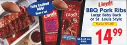 Market Basket Lloyds BBQ Pork Ribs Large Baby Back or St. Louis Style offer
