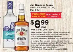 Ralphs Jim Beam or Sauza offer