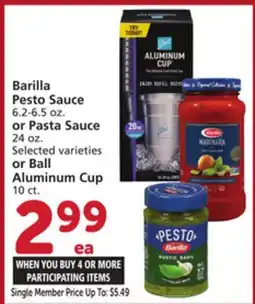 Vons Barilla Pesto Sauce 6.2-6.5 oz. or Pasta Sauce 24 oz. Selected varieties or Ball Aluminum Cup 10 ct offer
