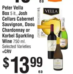 Smart & Final Peter Vella Box, Josh Cellars Cabernet Sauvignon, Daou Chardonnay or Korbel Sparkling Wine offer