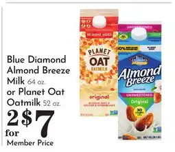 Pavilions Blue Diamond Almond Breeze Milk 64 oz. or Planet Oat Oatmilk 52 oz offer
