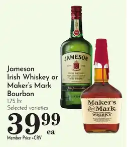 Pavilions Jameson Irish Whiskey or Maker's Mark Bourbon offer