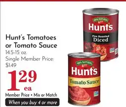 Pavilions Hunt's Tomatoes or Tomato Sauce offer